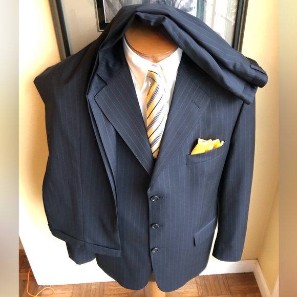 Emilio Yuste Wool 2 Piece Navy Blue Pinstripe Suit Size 42R Slacks W35” L29.5” - Picture 3 of 16
